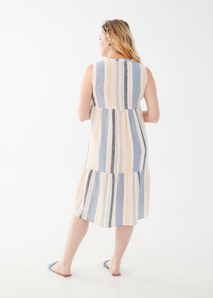 Sleeveless Tiered Linen-Blend Midi Dress