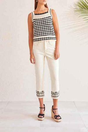 Open image in slideshow, Audrey Crop Pant with Embroidered Hem
