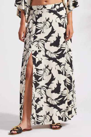 Printed Pull-On Maxi Skirt with Slit