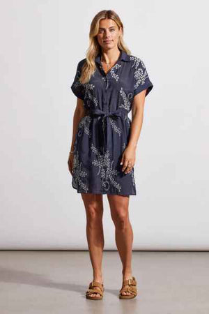 Button Up Dress with Tie Front and Embroidery
