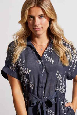 Open image in slideshow, Button Up Dress with Tie Front and Embroidery

