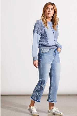 "Sophia" Denim Applique Microflare Jeans