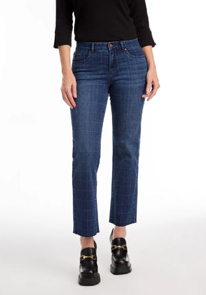 Open image in slideshow, Metallic Check Christina Straight Ankle Jean
