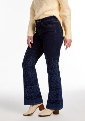 Border Print Olivia Flare Leg Jean