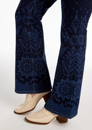 Border Print Olivia Flare Leg Jean