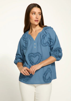 Open image in slideshow, Heart Embellished Cotton Blouse
