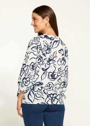 Rosette Print 3/4 Sleeve Top