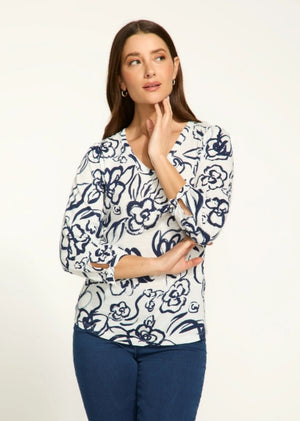 Open image in slideshow, Rosette Print 3/4 Sleeve Top
