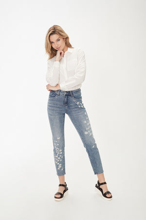 Open image in slideshow, Olivia Ankle Embroidered Floral Design Jean
