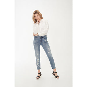 Olivia Ankle Embroidered Floral Design Jean