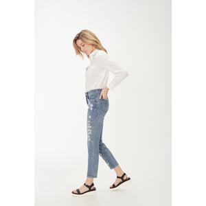 Olivia Ankle Embroidered Floral Design Jean