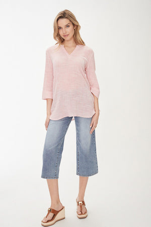 Open image in slideshow, FDJ Crinkled Stripe Tunic Blouse With 3/4 Sleeves - 6168390
