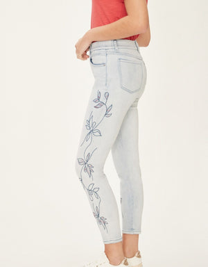 Olivia Pull On Slim Ankle Jean with Leaf Embroidered