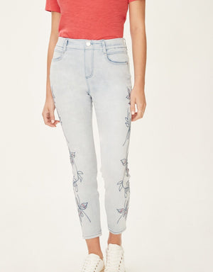 Open image in slideshow, Olivia Pull On Slim Ankle Jean with Leaf Embroidered
