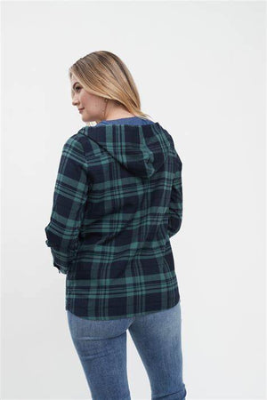 Open image in slideshow, Plaid Hooded Long Sleeve Shirt
