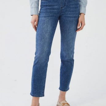 Imprinted Heart Detail Pull On Straight Leg Ankle Jean