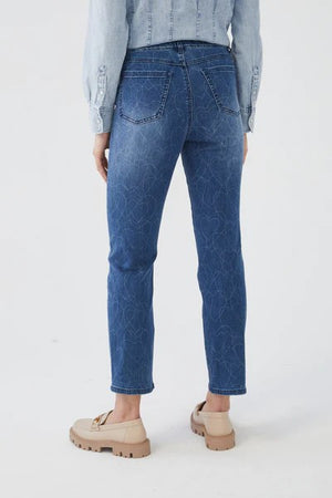 Imprinted Heart Detail Pull On Straight Leg Ankle Jean