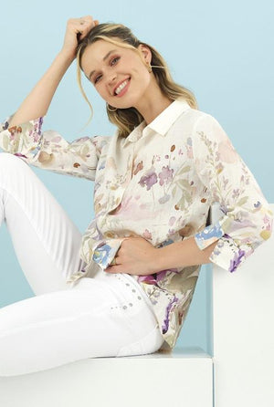 Open image in slideshow, Dolcezza Simply Art Linen Blouse &quot;Whimsique&quot; - 23631
