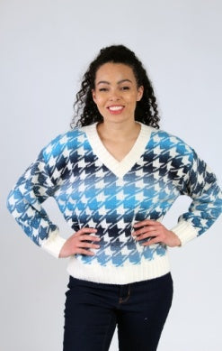 Houndstooth V-Neck Sweater