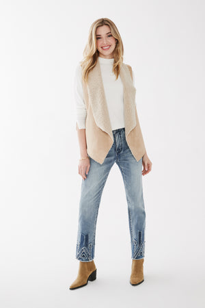 Open image in slideshow, Bonded Faux Suede Sherpa Vest
