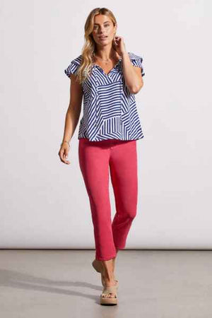 Cotton Striped Frilled Cap Sleeve Top with Tie