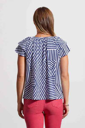Cotton Striped Frilled Cap Sleeve Top with Tie