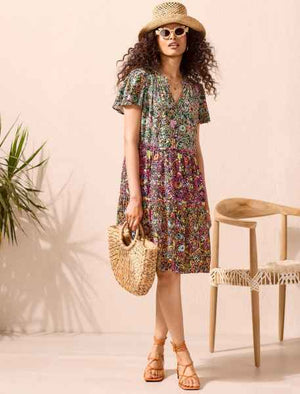 Open image in slideshow, Mixed Print Tiered Dress
